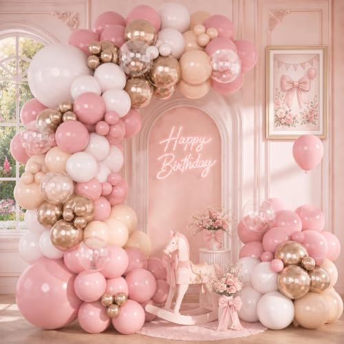 Kit per arco di palloncini rosa polveroso, ghirlanda di palloncini in lattice elio rosa cipria retrò bianco champagne oro per donne e ragazze, decorazioni per baby shower nuziale, matrimonio neutro