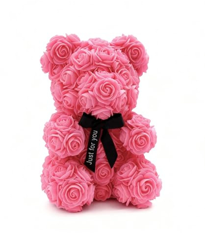 Hacdy Rose Bear Floral Gift for Women, Artificial Flower Teddy Bear with Gift Box, Valentine's Day Gift for Girlfriend, Wife, Mother, Daughter, Birthday (Pink)