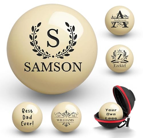 ELULAE Personalisierte Billardkugel Tasche, Gravur von Text oder Logo möglich, individuelles Monogramm, 57 mm, Geburtstagsgeschenk für Papa, Ehemann, Billardfan, Hochzeitsgeschenk für Vatertag