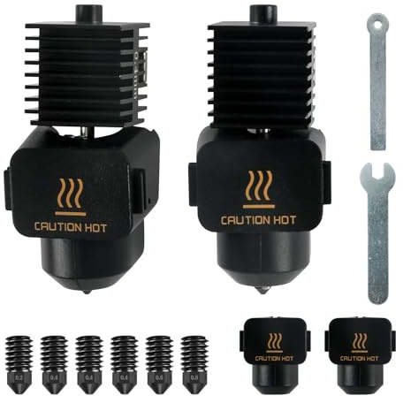 Lot de 2 kits Hotend de 0,4 mm compatibles avec Bambu Lab A1/A1 Mini, kit de bloc chauffant pour tête d'impression 3D avec 2 clés, 2 chaussettes en silicone et 6 buses de rechange (0,2/0,4/0,6/0,8 mm)