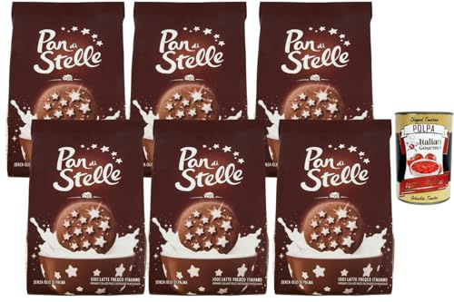 Italian Gourmet Kakao-Kekse mit Sternendekor 6×350g – Knusprige italienische Frühstückskekse Familienpack + Italian Gourmet Polpa