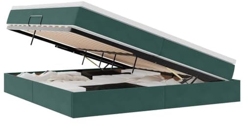 vidaXL Aufbewahrungsbett mit Matratze Dunkelgrün 200 x 200 cm Samt, Schlafzimmermöbel, rechteckig, modern, elegant, für Dein Zuhause, hochwertige Materialien, Flexible Möbel Lösungen