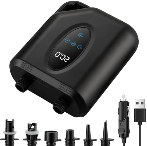 Bomba eléctrica SUP 20PSI, 12000mAh Inalámbrica Portátil Alta Presión Bomba | Bomba de aire inteligente de doble etapa de inflación y desinflación, auto-off para tablas de remo, kits de surf