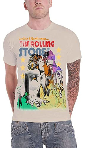 The Rolling Stones Men's Mick & Keith Watercolour Stars T-Shirt, Off-White (Sand), (Size: Medium)