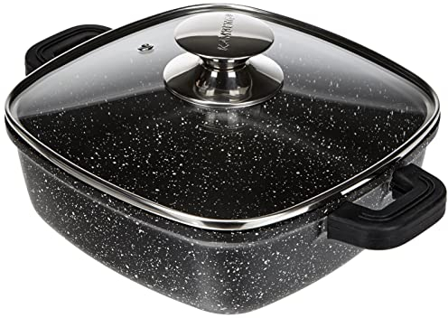 Kamberg - Faitout carré 20 x 20 cm - Fonte d'aluminium - Revêtement pierre - Couvercle en Verre - Tous Feux dont Induction - Sans PFOA - 0008100, Noir