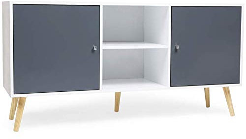 IDMarket – Anrichte skandinavische Effie, 2 Türen, Holz, Weiß und Grau