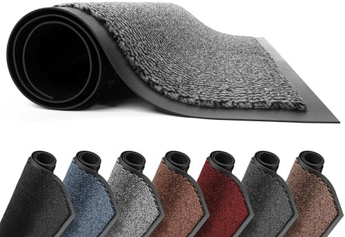 FB FunkyBuys Washable Door Mats - Heavy Duty, Non-Slippery & Stylish Floor Mat - Door mat indoor Large Rubber Indoor & Outdoor Doormats for Perfect Dust Grabbing (Grey-waved, 60 x 90 CM)