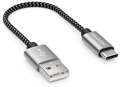 deleyCON 0,15m Nylon Cable USB-C 15cm Corto Cable de Carga Cable de Datos USB Tipo C Enchufe Metálico Carga y Sincroniza Teléfonos Móviles y Smartphones