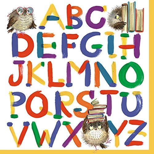 linoows 20 Servietten Einschulung, Buntes Alphabet und Eulen mit Bücher 33x33 cm