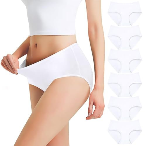 Falechay Slip Donna Mutande Cotone a Vita Media Culotte Bianca-L Pacco da 6