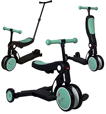 Looping SCOOTIZZ Draisienne Evolutive 5 en 1 avec Barre de poussée/Tricycle Bébé Évolutif/Trottinette Enfant | avec Barre de poussée, Vert Amande
