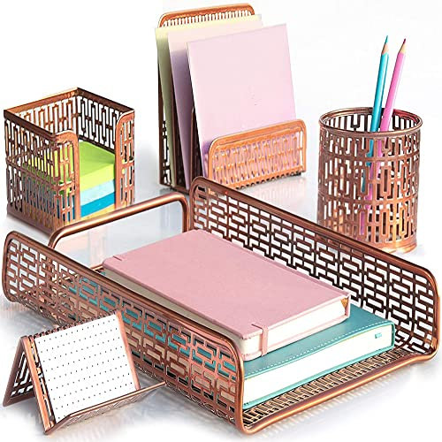 hudstill 5 Piece Rose Gold Desk Organizer Set - Office Desk Organizer Set for Dorm, Home or Business