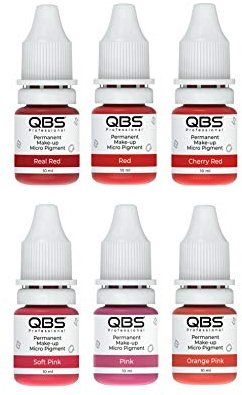 QBS Microblading Pigmente für Lippen, 10 ml, Maschinen- und Handanwendung, 6 Farben zur Auswahl, SPMU-Produkte (komplettes Set (6 Farben))