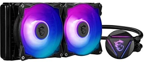MSI MAG CORELIQUID 280R AIO CPU Wasserkühlung, drehbarer ARGB-Blockkopf, integrierte Kühlerpumpe,Split-Flow Wasserkühlung,verdampfungssichere Schläuche, einfache Montage,AMD- und Intel-kompatibel
