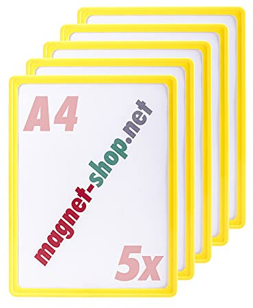 magnets4you - 5er Pack Plakatrahmen | DIN A4 | Farbe: Gelb | perfekt für Präsentation von Werbung/Informationen im Verkaufsbereich oder auf Messen