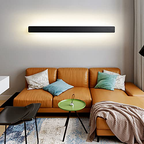 Wandleuchte Innen LED Streifen Wandlampe Up Down Licht Dimmbar Wandbeleuchtung Aluminium 3000K-6500K Lange Lichtleiste Schwarz Wandlicht Wandstrahler für Schlafzimmer Wohnzimmer Flur Treppen,120cm 76w