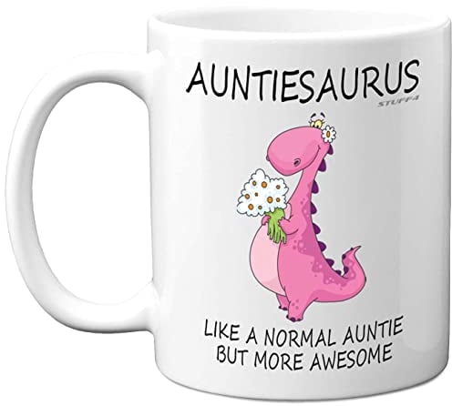 Auntie Birthday Gifts - Auntiesaurus Mug - Best Auntie Mugs, Happy Birthday Aunty Gift, Special Aunt Gifts for Christmas, Funny Xmas Tea Coffee Cup Cups, 11oz Ceramic Dishwasher Microwave Safe