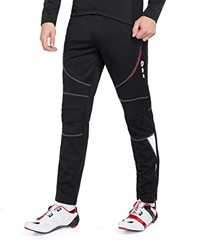 Santic Fahrradhose Lang Herren Radhose Winter Verdickte Thermo Fleece Outdoorhose Laufhose Winddicht Reflektierend Schwarz XXL