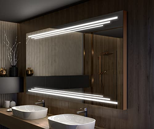 Artforma Badspiegel 120x80 cm mit LED Beleuchtung - Wählen Sie Zubehör - Individuell Nach Maß - Beleuchtet Wandspiegel Lichtspiegel Badezimmerspiegel - LED Farbe zu Wählen L75
