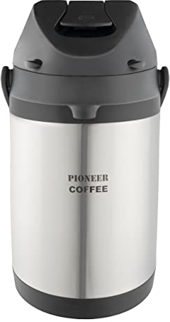 Pioneer Airpot Isolier-Pumpkanne, 3 Liters, Edelstahl-Getränkespender, Beschriftet mit 'COFFEE', Doppelwandig mit Griff, Bis zu 8 Stunden Heiβ und 24 Stunden Kühl, SS30HC-COF
