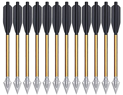 Huntingdoor 6,7” Aluminium Pistole Armbrust Bolzen Pfeile mit Jagdspitze Bogenschießen Armbrustpfeile Jagd Armbrustbolzen für 50-80 LB Armbrust 12/24 STK (12 Stück Golden)