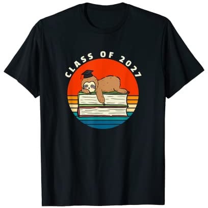 Class of 2027 Meme Faultier Graduation Cap Sleeping on Books T-Shirt
