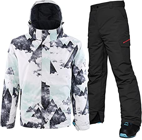 HOTIAN Herren Schneeanzug, Wasserdicht Winddicht Winter Warme Schnee Skifahren Sätze,für Wandern Klettern Isoliertes Snowboarden MOUTAIN BK L