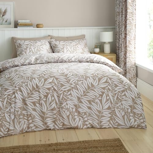 Catherine Lansfield Sorrel Leaf Reversible Single Duvet Cover Set with Pillowcase Natural