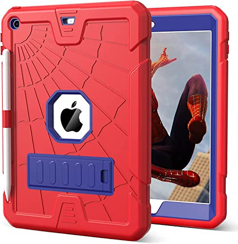 Herize Étui pour iPad 6e/5e Génération 9,7 2018/2017 - Coque Robuste pour Enfants, Garçons et Filles avec Porte-Crayon et Support - Rouge + Bleu