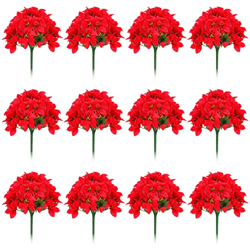 7 Köpfe Weihnachten Künstliche Weihnachtssterne Blumen Faux Weihnachtsstern Busch Blumensträuße Seide Weihnachtsstern Weihnachtsbaum Ornamente Weihnachtsstern Blumenstrauß Dekorationen für Xmas Party