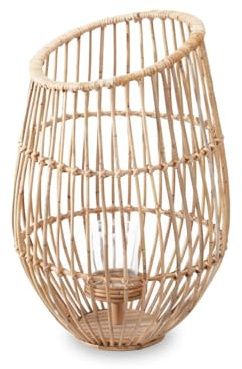 Premier Housewares Lantern Natural Rattan Decorative Lantern Sustainably Sourced Cylindrical Glass Insert Boho Decor Lamp Lantern 39cm x 60cm x 39cm