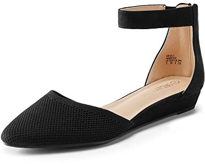 DREAM PAIRS Women's Low Wedge Ankle Strap Flats Ballet Flats Shoes,Size 7.5,Black-Knit,AMIGA-1