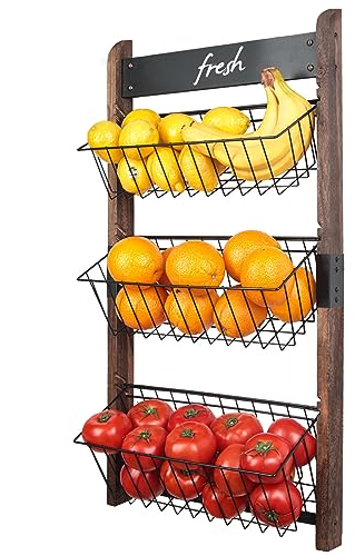 J JACKCUBE DESIGN 3-stöckiger Obstkorb zur Wandmontage, zum Aufhängen, Draht, für Obst und Gemüse, Organizer für Küche mit Kreidetafel - MK657B