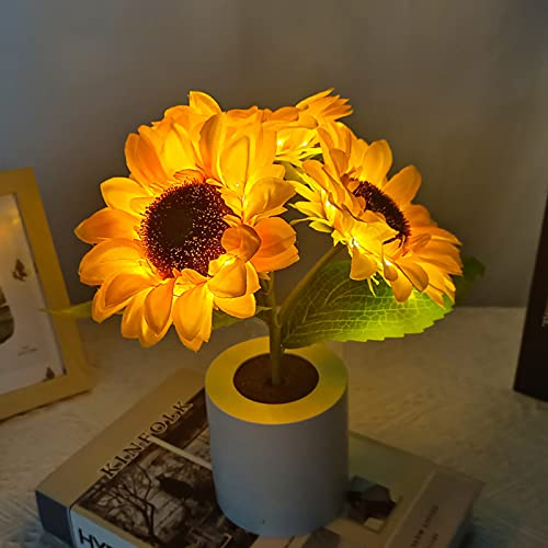 Sunflowers LED Tischlampe 3 Kopf Simulation Blume Nachtlicht USB Wiederaufladbare Nachttischlampe Ornamente für Zuhause Wohnzimmer Schlafzimmer Hochzeit Dekor Muttertag Geschenkidee