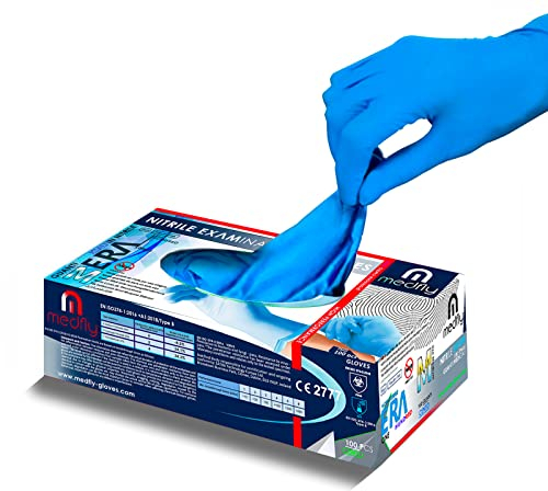 MEDFLY - 100 Guanti In Nitrile Blu S Resistenti per Alimenti, Estetica, Laboratorio, Monouso Senza Polvere, Multiuso Aderenti ed Elastici