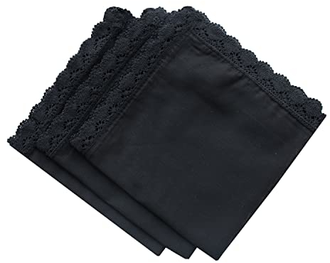 Deeorla Damen-Taschentücher aus Spitze, weiche Baumwolle, Weiß, 05 - Schwarz, 3 Stück, Einheitsgröße