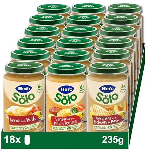 Hero Solo Caja Mixta Tarritos de Carne y Pollo Desde 6 Meses, 18 x 235 g | Menú infantil casero, 3 recetas variadas, Baby, Sin aceite de palma, Sin sal añadida, Formato ahorro, Ingredientes naturales