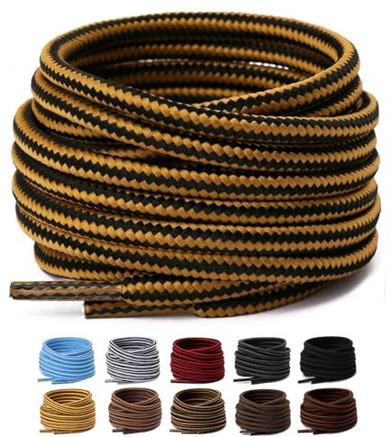 Olukssck 2 Pares Cordones Redondos para Botas, Cordones Duraderos para Botas de Senderismo y Calzado de Seguridad - 4 mm Diámetro, Cúrcuma/Negro, 152cm