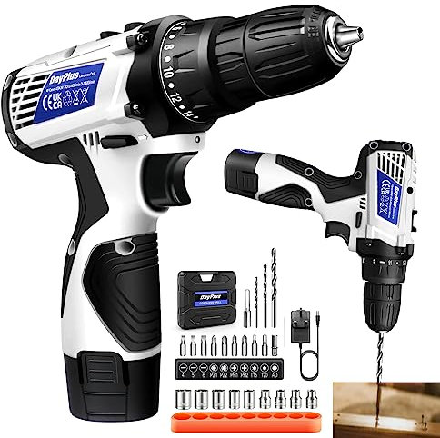 Trapani a mano senza fili Cacciavite elettrico con custodia per il trasporto, 26 accessori per il fai da te, mandrino senza chiave da 10 mm, 2 velocità variabili 0-400/1400 giri/min, lampada da lavoro