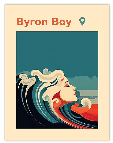 Artery8 The Seaside Calls Byron Bay Beach Australia Modern Woman of the Waves Sea Siren Ocean Extra Large XL Wall Art Poster Print