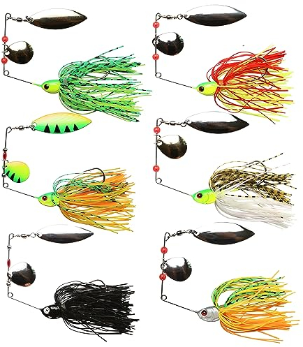 Lot de 6 leurres de pêche Spinnerbait - Chatterbait - En métal dur - Multicolore - Pour perche, brochet, truite, sandre, saumon