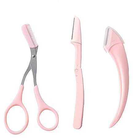 3 Stück Augenbrauen Schere, Augenbrauen Schere mit Mini Kamm, Augenbrauen Shaping Tool Set, Augenbrauen Trimmer Werkzeug(Rosa)