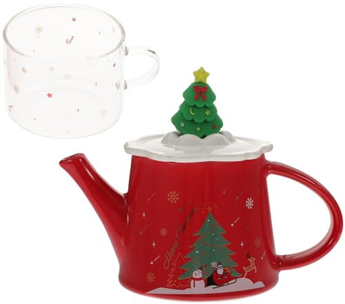 Abaodam 1 Set Christmas Kettle Cup Glass Tea Kettles Ceramic teapot Vintage teapot Christmas Tea Kettle Xmas Pot Porcelain Home Supplies Drinking Supply Decorative Pot
