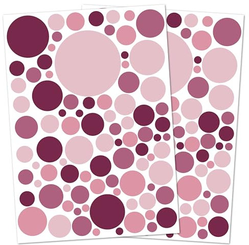 Punalu Kreis Set 176 Stück Wandtattoo für Babyzimmer Aufkleber Sticker Kreise Wandaufkleber Kinderzimmer Deko Punkte Dots Klebepunkte (dunkelrosa)