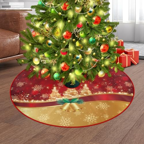 Treer Weihnachtsbaum Rock, Unterlage für Weihnachtsbaum Weihnachtsbaum Decke Christbaumdecke Rund Weihnachtsbaum Deko Weihnachtsbaumdecken Baumdecke (Durchmesser 122cm,Goldene Glocke)