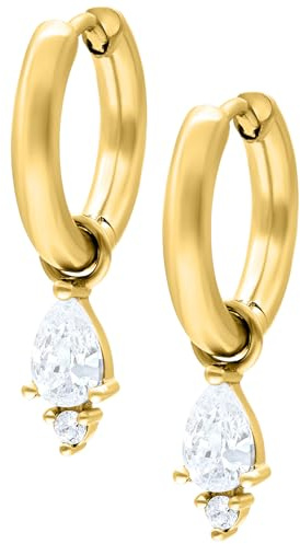 Wildcat Ohrringe - Little Tear Hoops - Creolen aus Edelstahl mit Kristall Anhänger - wasserfest, langlebig, hautverträglich - gold/kristall