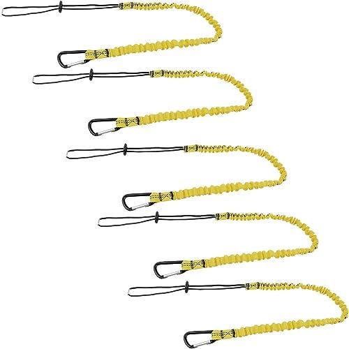 Knadgbft Paquete de 5 Correas de Seguridad para Herramientas, Cuerda EláStica RetráCtil con MosquetóN de Bloqueo de Aluminio y Extremo de Lazo Ajustable Amarillo