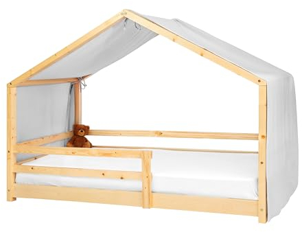 Lovely Hippo Hausbett Himmel - 100% Baumwolle Betthimmel Hausbett aus Musselin - Bett Vorhang Kinderbett - Himmelbett Vorhänge für 80x160 & 90x200 (Grau, 97 x 402 cm)