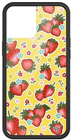 Wildflower Schutzhülle für Apple iPhone 12 Pro Max, kompatibel mit Apple iPhone 12 Pro Max, Rot, Erdbeere, Gelb, trendy, Früchte, schützender schwarzer Stoßfänger, 1,2 m Falltest-zertifiziert, kleines