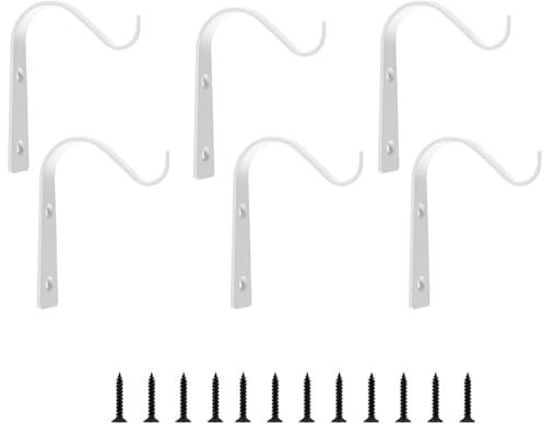 Lxoraziy 6 Piezas Ganchos para Macetas, Soporte de Pared, Ganchos de Pared Negros, Hierro Fundido Ganchos, para Interiores y Parques, Macetas Colgantes, Linternas(Blanco)